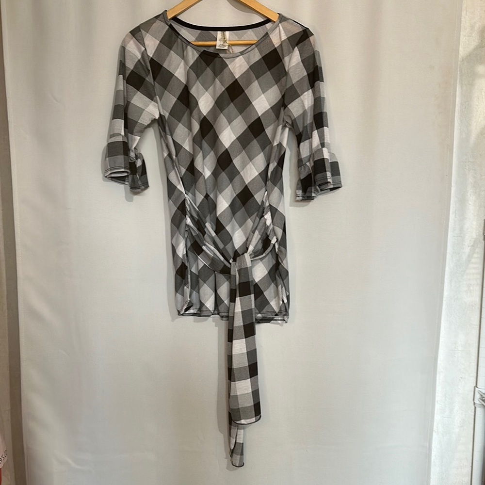 Black and White Plaid Tunic Top Size L